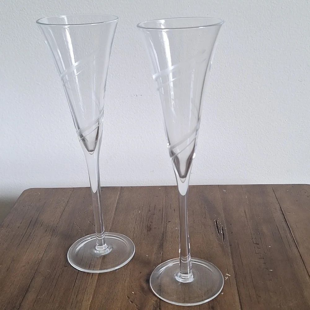 Glass Champagne Toasting Flutes Stemware Ribbon Design